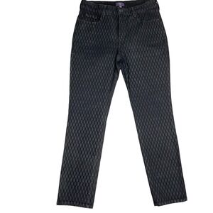 NYDJ Jeans Womens 10P Black Green Sparkle Diamond Harlequin Skinny Stretch Pants